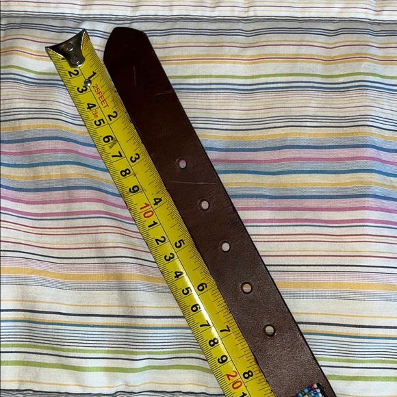 Brown Leather Geometric‎ Southwestern Beaded  Belt M - Picture 8 of 11